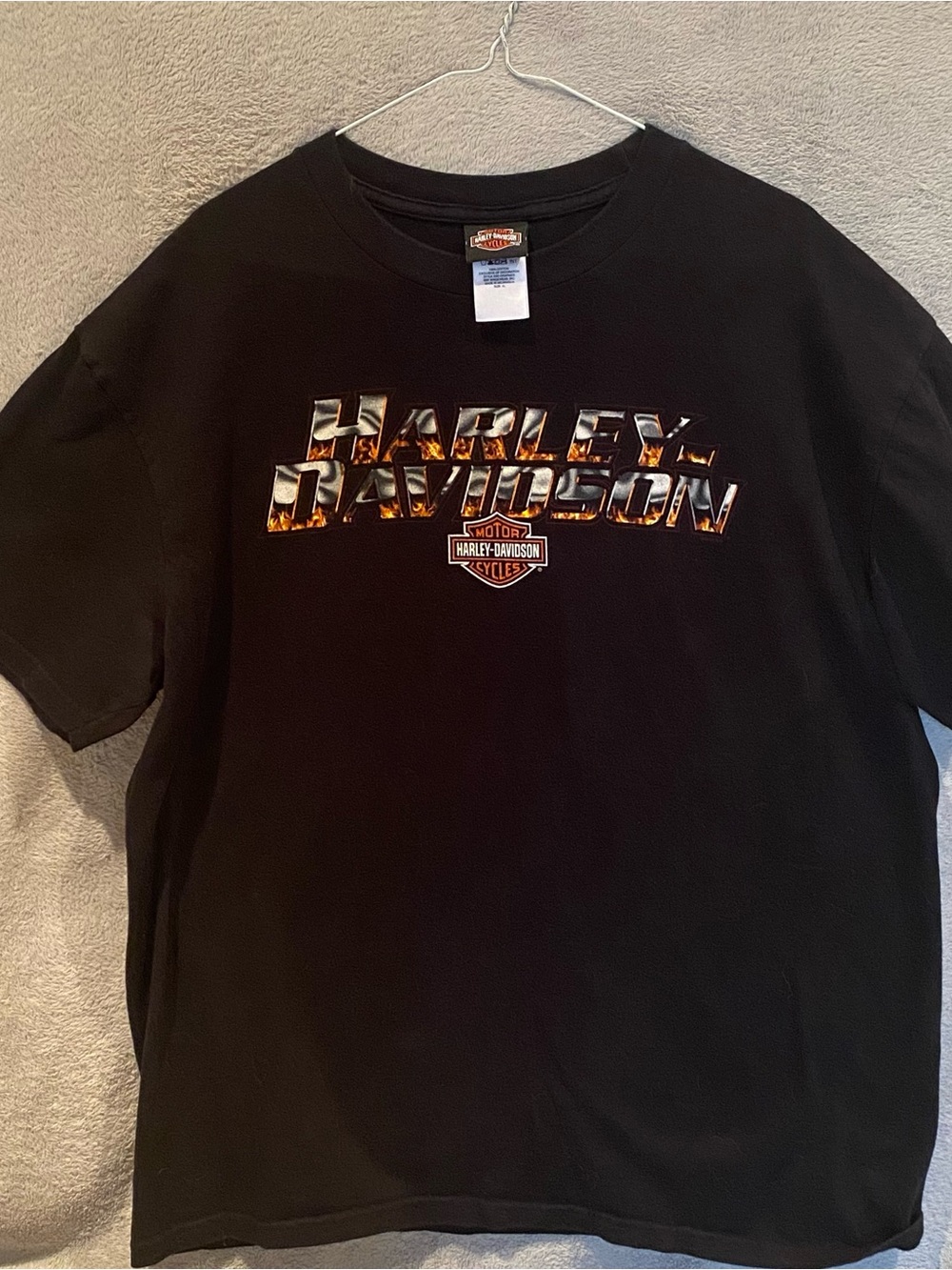 Harley-Davidson Black Short Sleeve Tee with Flame Logo - Naples Florida Iguana